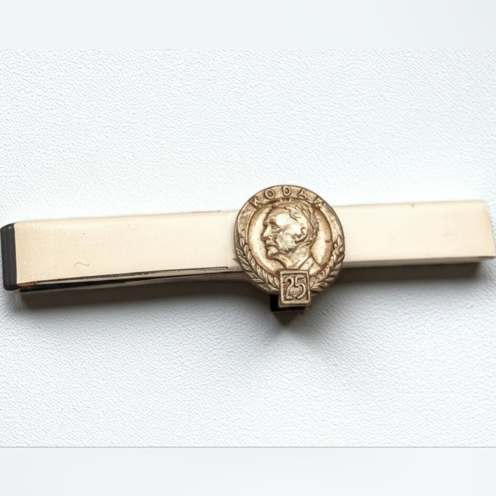 Vtg 1954 sterling silver Kodak 25 years coin tie clip antique
